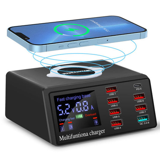 WANLONGXIN 100W 8-Port USB Qi Wireless Charging Station, QC3.0/PD Fast Charge...